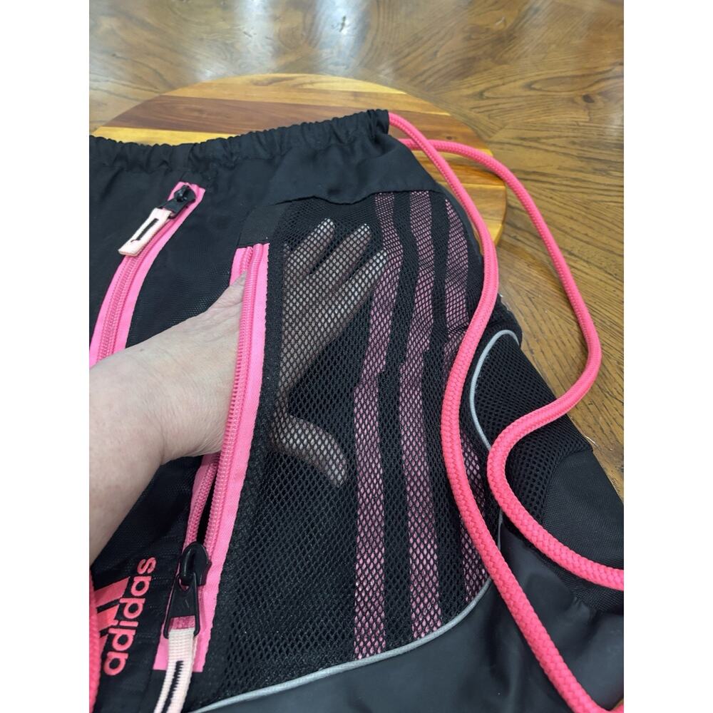 Adidas Black/Hot Pink Drawstring Gym Sack Backpack 15L 3 Pockets Zip Sporty - Picture 4 of 16
